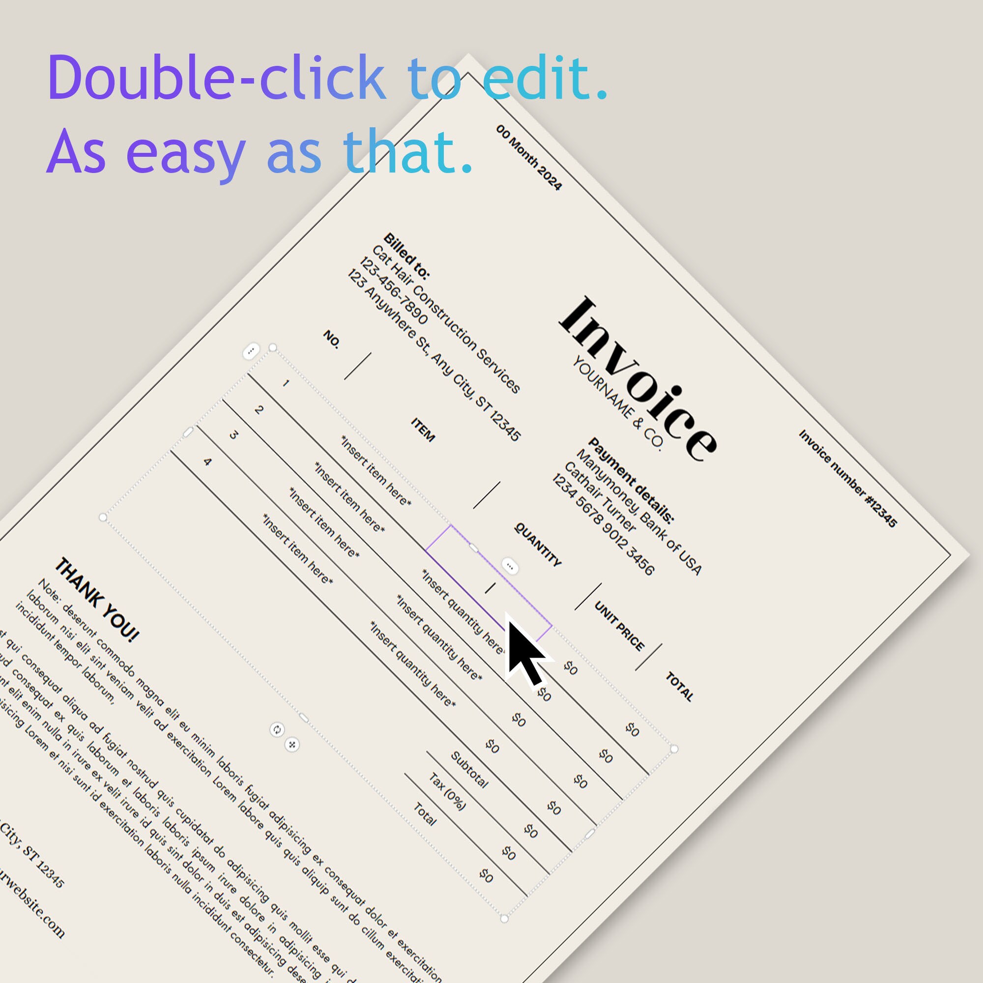 Editable Invoice Template Canva Form Template Custom Order Form ...