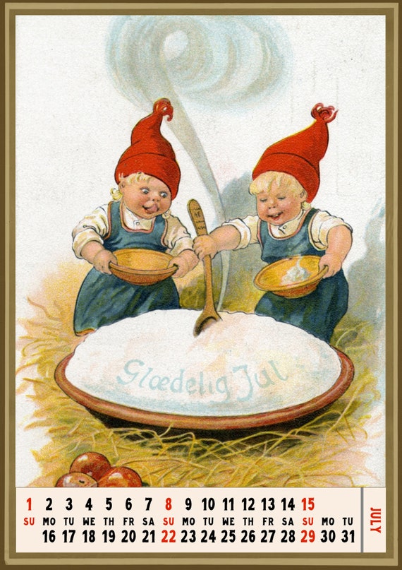 12 pages 8x11 Wall Calendar 2021 Christmas Gnomes by Lars Carlsson Vintage Fantasy Posters Reprint M-710