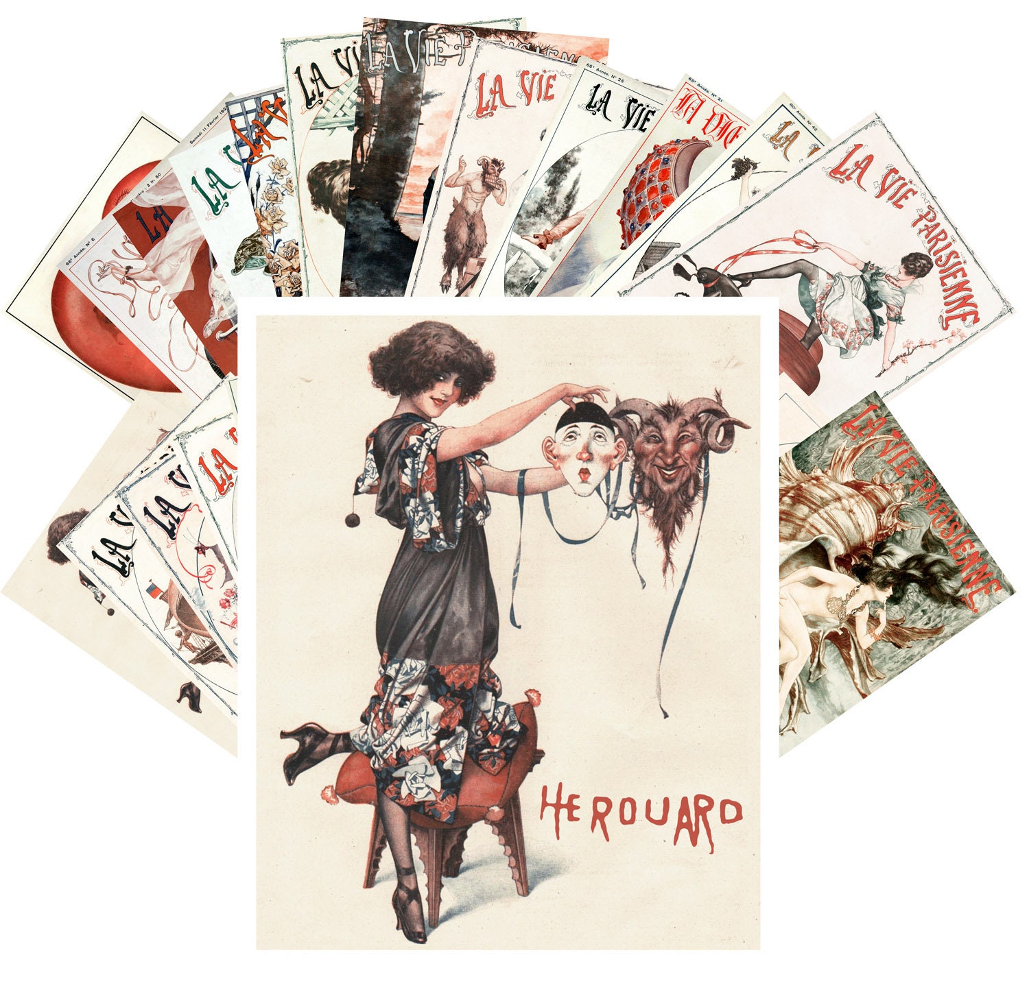Postcards Set 24 pcs Vintage La Vie Parisien Pinup Girls Art Deco REPRINT CC1051 