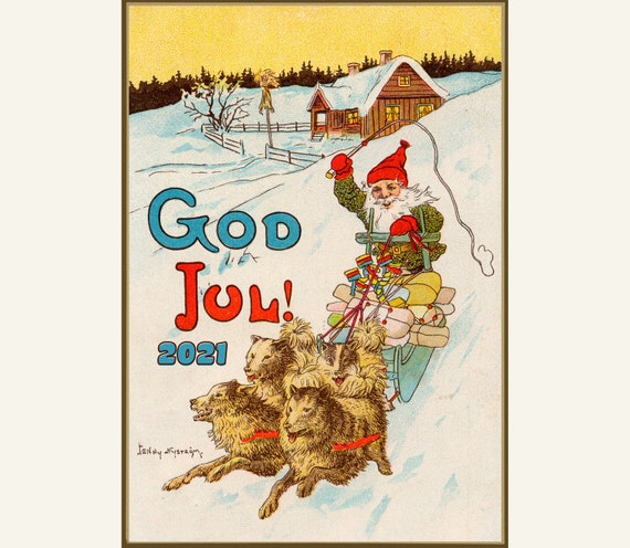 12 pages 8x11 Wall Calendar 2021 Christmas Gnomes by Lars Carlsson Vintage Fantasy Posters Reprint M-710