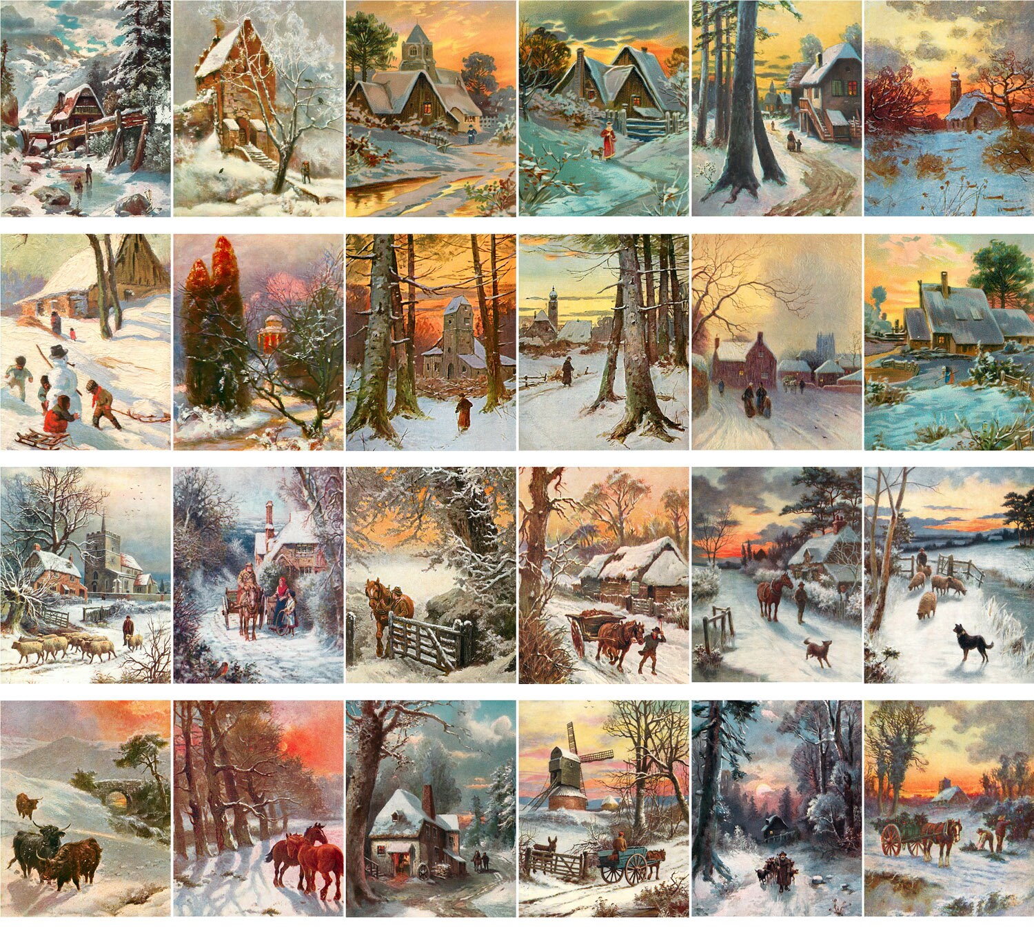 Postcard Set 24 cards Winter Landscapes Vintage Christmas Etsy