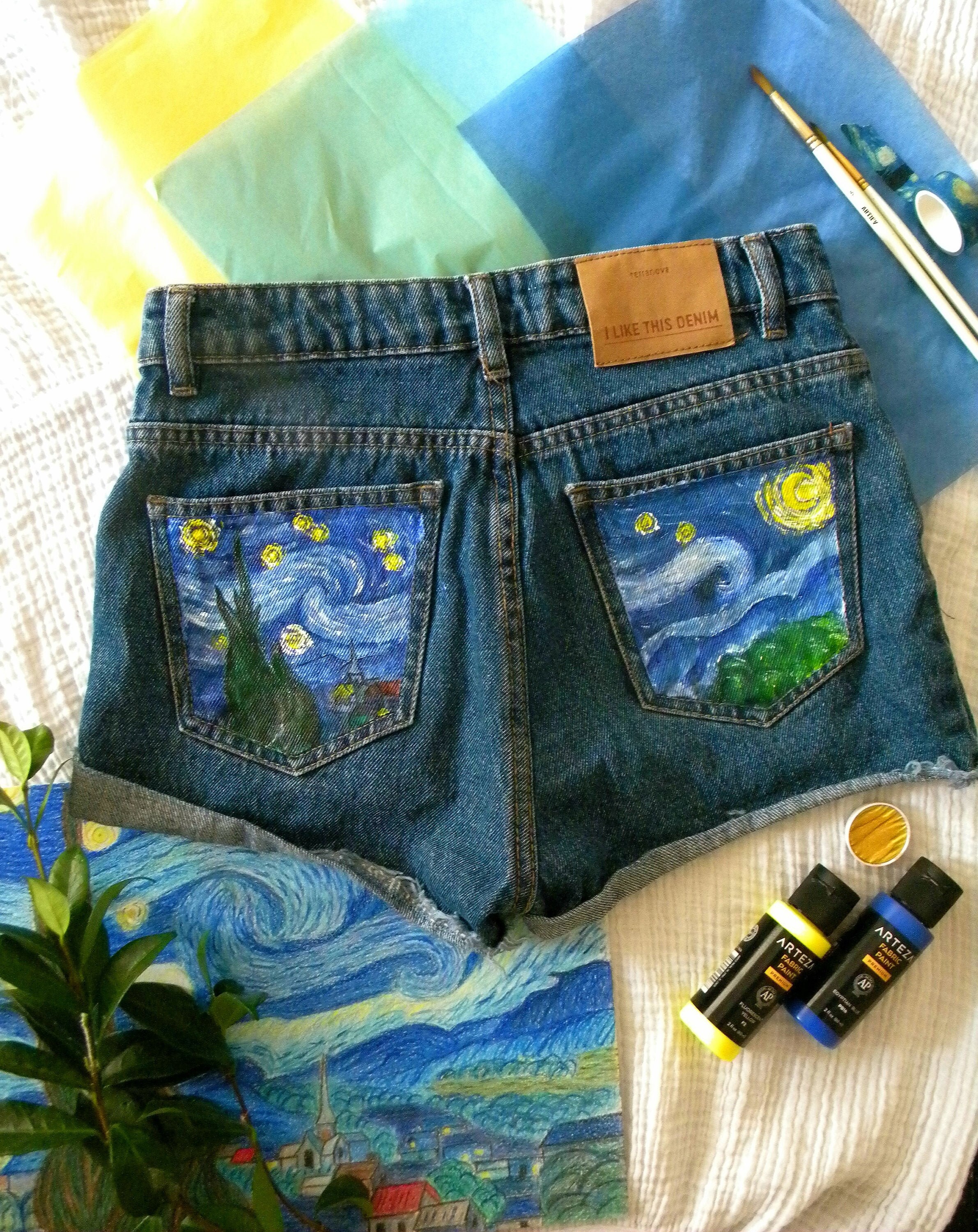 Denim Shorts Van Gogh's Starry Night 