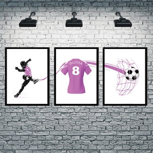 Girls Football Prints, ANY COLOUR, set of 3, Girls bedroom decor, Custom football posters, Girls Bedroom Soccer Print. A Girl Who Loves ...