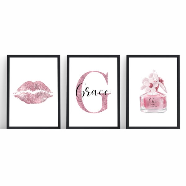 Set of 3 Fashion Prints, Teenage Girl Poster, Girls Personalised Bedroom Prints, Make Up Wall Art, Vogue Art, Girls Custom Decor