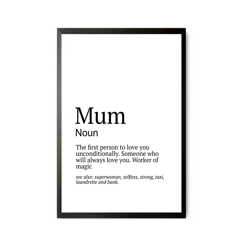 MUM NOUN PRINT Gift for Mum Word Prints Word Art Word | Etsy