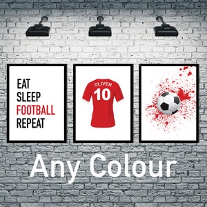 Personalised Boys Football Prints, set of 3, Boys bedroom wall art/posters, eat sleep football repeat, football print boys bedroom decor