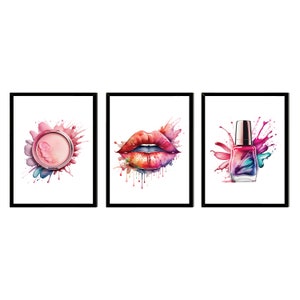 Fashion Prints, Set Of 3 Teenage Girl Posters, Girls Bedroom Prints, Make Up Wall Art, Vogue Art, Girls Decor. WCSF