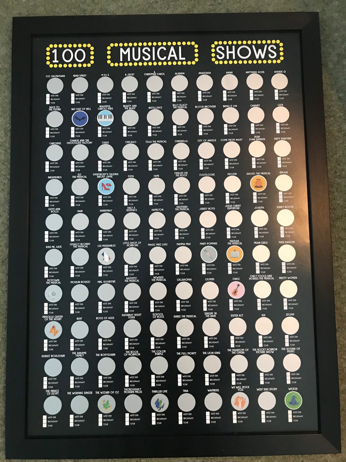 100 Musical Shows Scratch Off Poster Etsy
