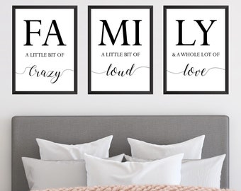 Family Quote Prints Set: Black & White Modern Wall Art, Set Of 3 Prints, Living Room Décor, Large Wall Space Artwork