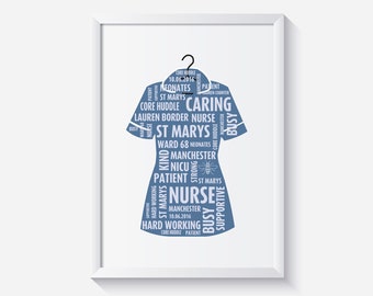 Personalised Nurse Print, Custom Word Wall Art, Graduation, NHS Worker, Key Worker, Thank You Gifts For Women, Student Nurse, Hospital Ward