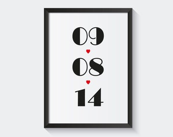 Special Date Wall Art, Birth Date Print, Custom Wedding Date, Personalised Anniversary Gift, Birth Year Wall Art, 6x4 7x5 10x8 A5 A4 A3
