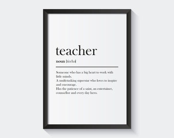 Teacher Definition Print: Minimalist Wall Art, Teacher Christmas Gift, End of School Gift