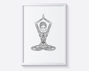 Mandala Meditation Print: Black and White Yoga Wall Art