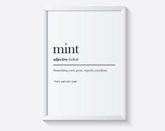 Mint Definition Print, Funny Quote Print Wall Art, Mancunian Slang, Minimalist Manchester Print Wall Decor, Dictionary Definition, Gift