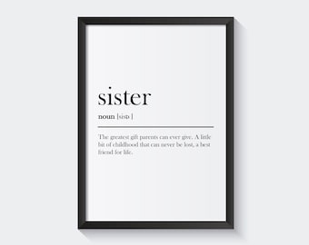 Sister Definition Print, Sister Quote Print Wall Art, Best Friend Gift, Minimalist Family Print Wall Decor, Dictionary Definition, Gift