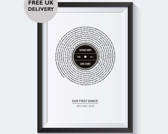 Personalized Song Lyric Vinyl Style Record Print - Custom Music Wall Art