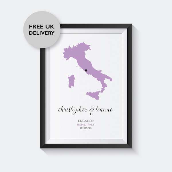 Personalised Map Print, Engagement Gift for Couple, Map Print, Engaged Location Print, Wedding Gift, Postcard 6x4 7x5 8x6 10x8 A5 A4 A3