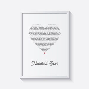 Song Lyrics Heart Print, Favourite Song lyric Music Wall Art, Custom Wedding Personalised Anniversary Gift, Postcard 6x4 7x5 10x8 A5 A4 A3 image 3