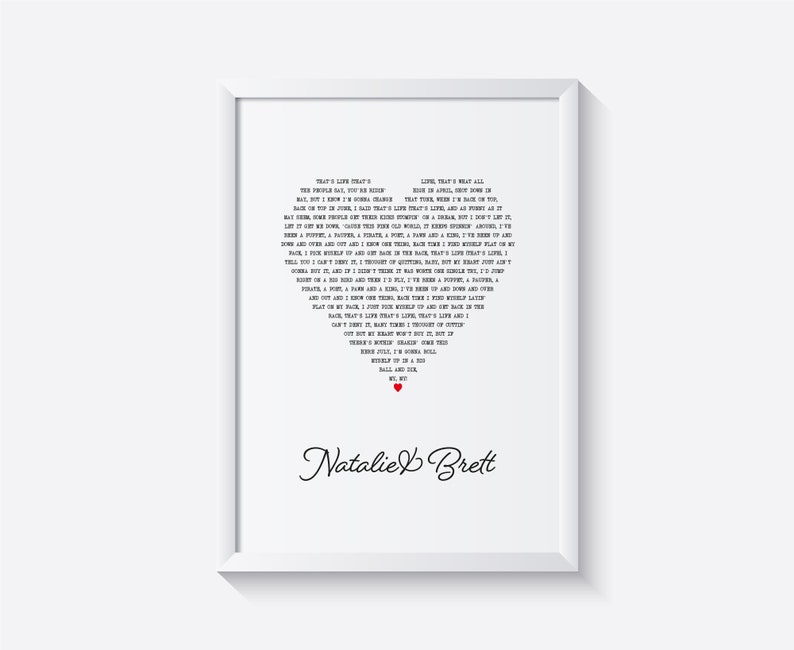 Song Lyrics Heart Print, Favourite Song lyric Music Wall Art, Custom Wedding Personalised Anniversary Gift, Postcard 6x4 7x5 10x8 A5 A4 A3 image 3