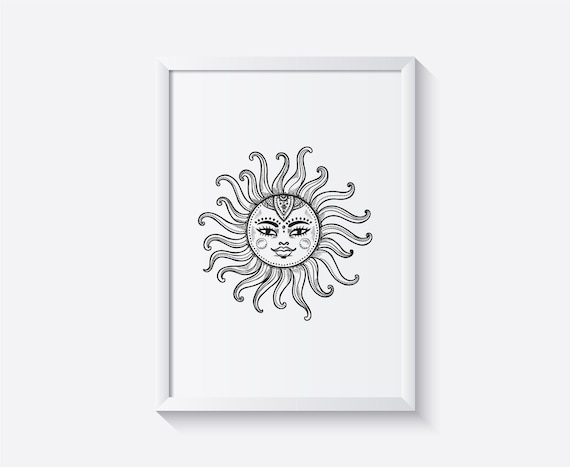 Mandala Sun Black and White Print: Yoga Meditation Wall Art