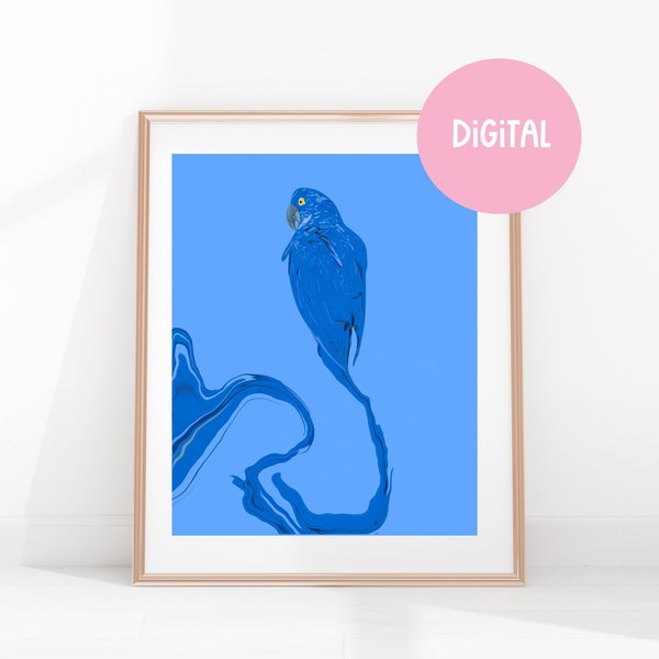 Blue Exotic Bird In Water Digital Download Print - A4 or 8 X 10 - Wall Art - Digital File - Instant Download - Bird Lovers - Abstract