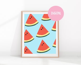 Watermelon Slices Digital Download Art Print -Printable Wall Decor For Kitchen - 8 X 10 A4 -Colourful Fruit Print -Instant Download Artwork