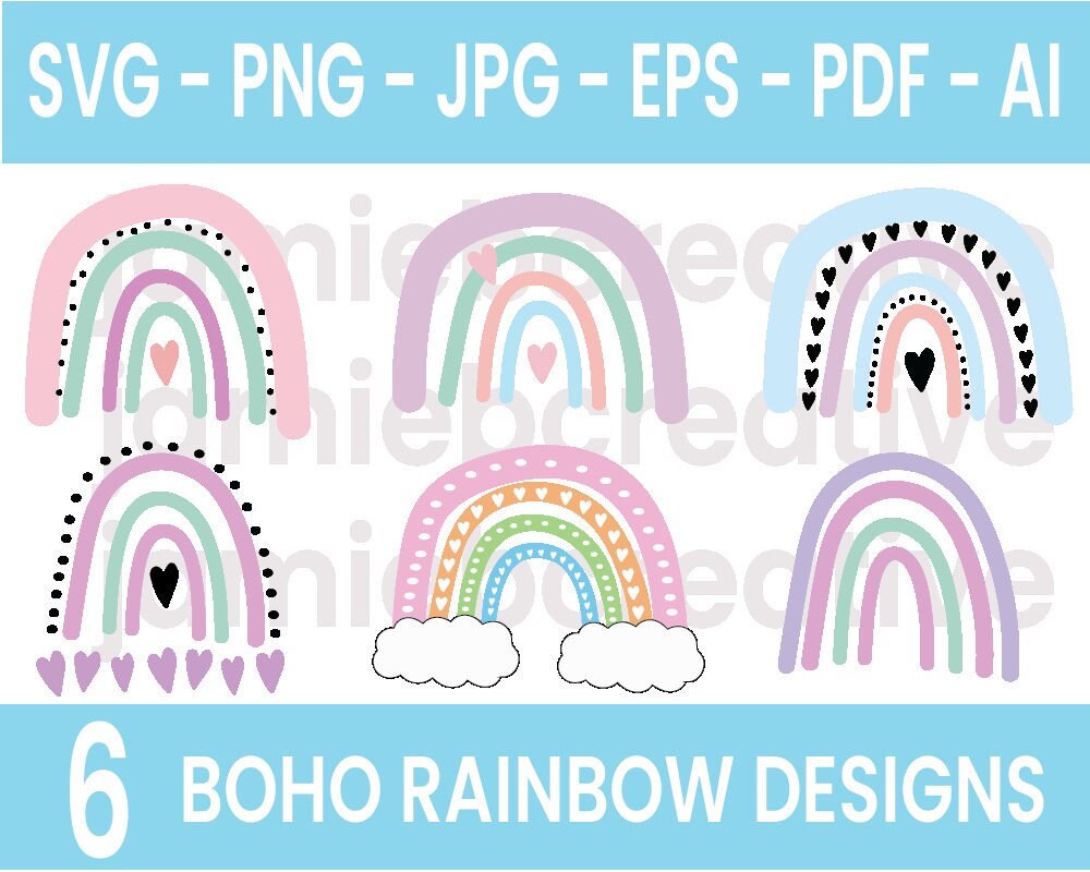 Boho Rainbow SVG File Bundle 6 Cute Pastel Bohemian Rainbows - Etsy