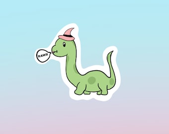 Dinosaur Sticker - Cute Green Dinosaur Rawr Die Cut Sticker - Halloween Stickers -Laptop Drink Bottle Stickers -Glossy- Volwassenen Kids Stickers