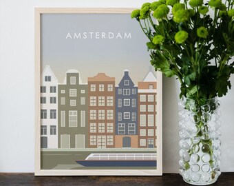 Amsterdam Travel Print - Wall Art - Print at Home Art - Netherlands Travel Poster - Digital Download