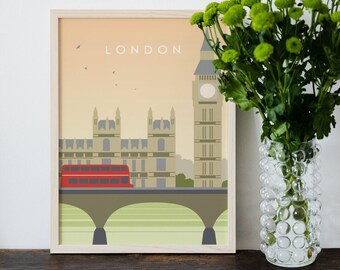 ロンドン旅行プリント - ウェストミンスター - ウォールアート - 自宅でプリントアート - イギリス旅行ポスター - デジタルダウンロード - ロンドンバス