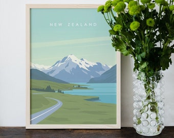 NZ Travel Print - South Island - Wall Art - Print at Home Art - New Zealand Travel Poster - Digital Download