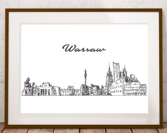 Warsaw Cityscape - Digital Download Warsaw City Skyline - Poland