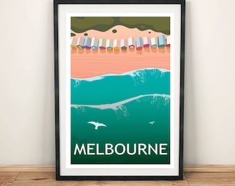 Melbourne Travel Poster - Australian Travel Print - Digital Download - Digital Print - Brighton Beach Melbourne - Brighton Beach Box