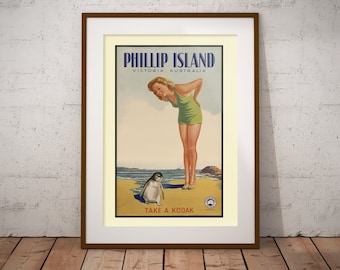 Phillip Island Print - Vintage Travel Poster - Retro Print - Victoria - Tourism Australia