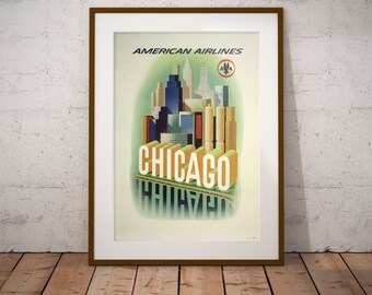 Vintage Travel Posters - Chicago - Illinois - Digital Download - Skyscrapers - Retro Chicago Print