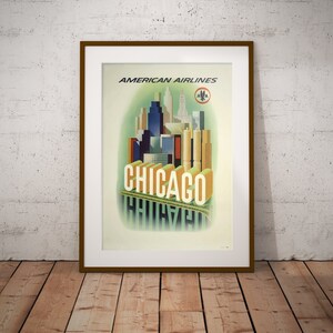 Vintage Reisposters - Chicago - Illinois - Digitale Download - Wolkenkrabbers - Retro Chicago Print