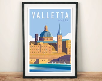 Póster de viaje a La Valeta - Impresión de viaje a Malta - Descarga digital - Impresión digital