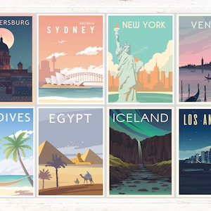 Travel Poster - Vintage Travel Prints - Retro Print - Tourism - Large Wall Art - City Prints - World Travel Art