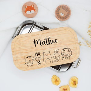 Personalized Lunch Box for Kids Name | Bamboo Sustainable Lunch Box Snack Box Kindergarten Primary School | Grandson niece nephew gift