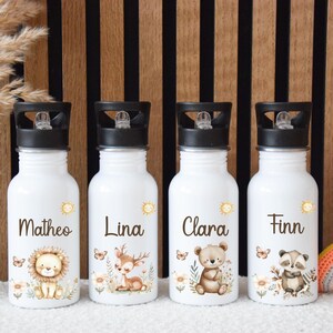Personalisierte Kinder Trinkflasche Mit Name Chamäleon Junge Edelstahl Strohhalm