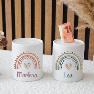 Spardose Kind, Spardose, Spardose Keramik, Taufgeschenk, Taufe, Spardose personalisiert, Baby, Geschenk Geburt, Spardose Kinder, Regenbogen