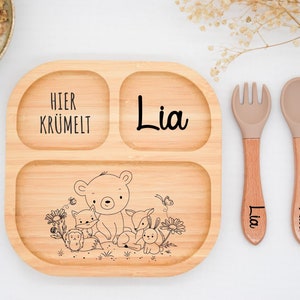Bambusteller mit Saugnapf, Babyteller personalisiert, Kinderteller, Babygeschenk, Bambusteller Baby, Geschenk Geburt, Taufe Kindergeschenke