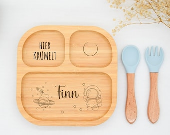 Assiette en bambou avec ventouse, assiette bébé, assiette enfant, cadeau naissance, baptême, Noël, couverts enfant, couverts bébé, cadeau baptême, bébé