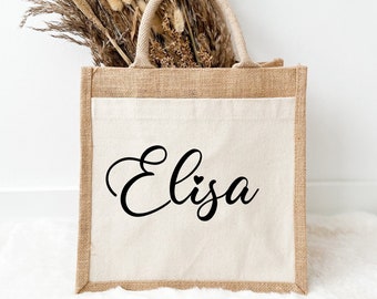 Sac de jute personnalisé avec nom, sac de jute, cadeau, maman, petite amie, grand-mère, sac de courses, sac de plage, cadeaux personnalisés