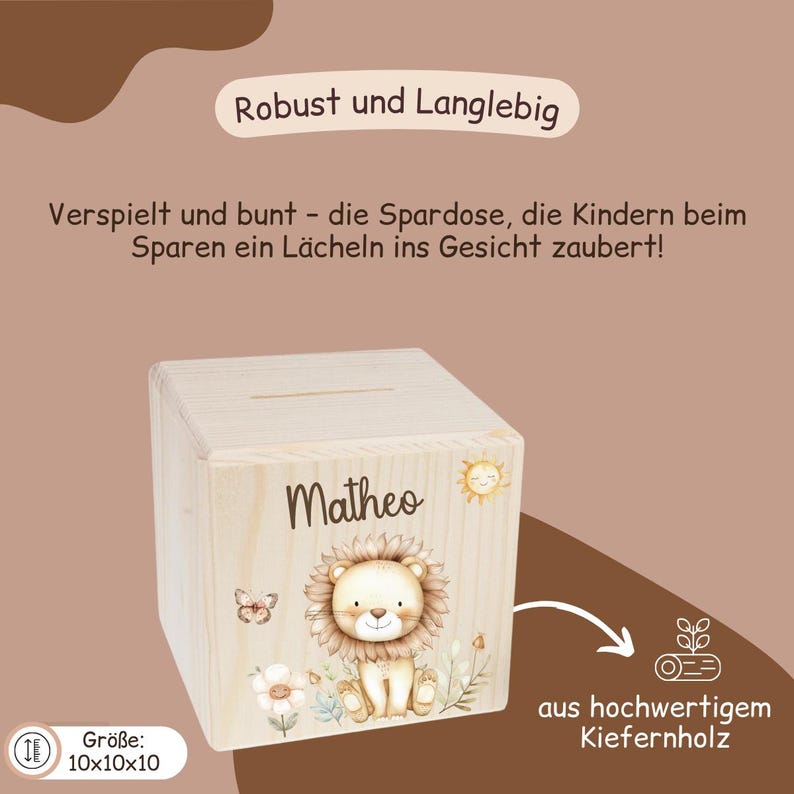 Money box, children's money box, wooden money box, christening gift, christening, personalized money box, baby, birth, birth gifts, money box for girls, child image 12