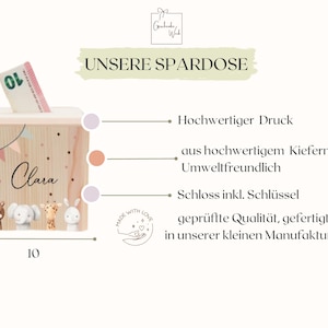 Spardose, Spardose personalisiert, Spardose Kind, Spardose Holz, Spardose Mädchen, Spardose Taufe, Personalisierte Spardose, Taufgeschenk Bild 3