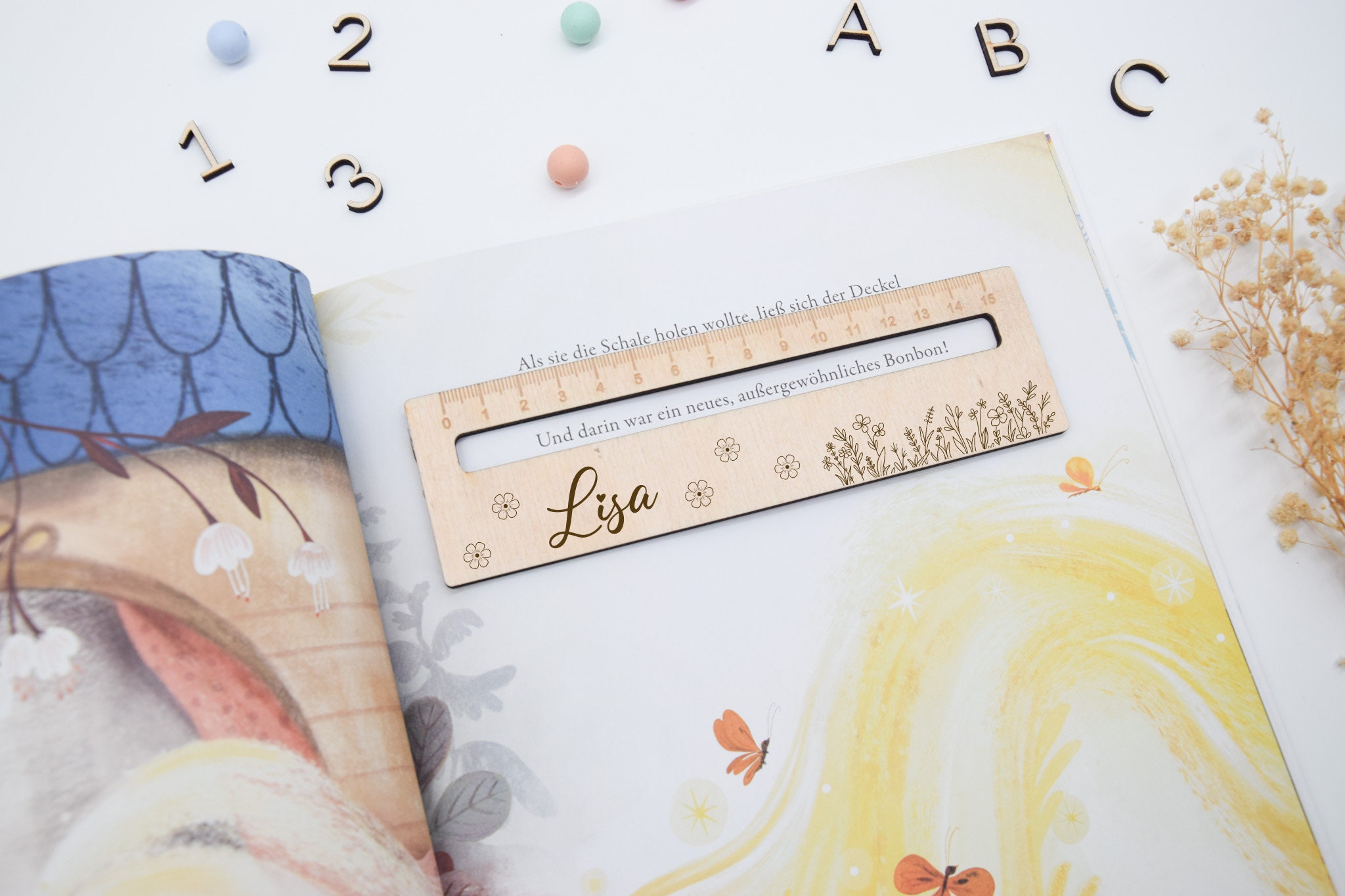 Kikone Personalisiertes Holzlineal 15cm - Individuelles Schulanfangsgeschenk Für Kinder