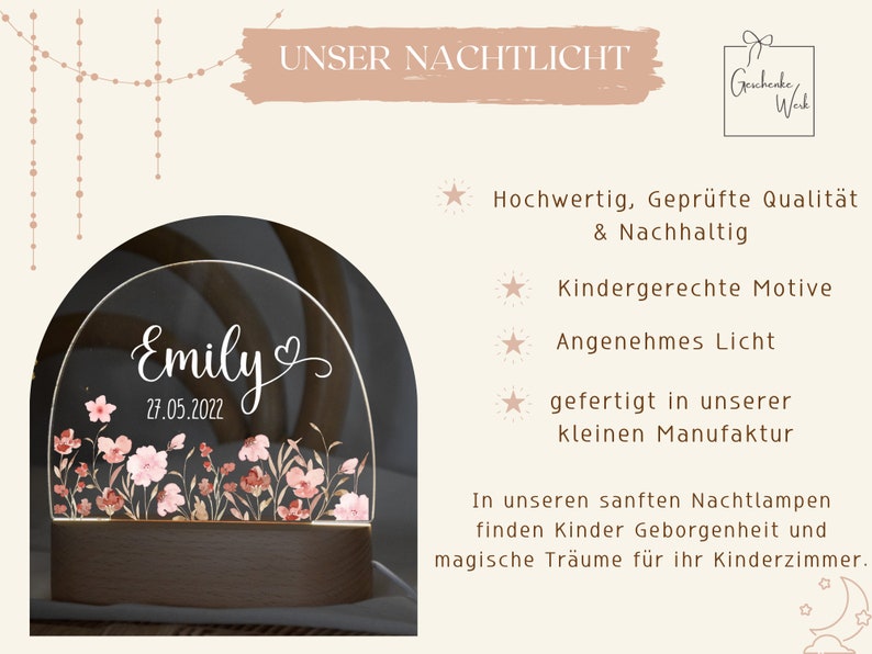 Nachtlicht Kinder, Nachtlicht personalisiert, Nachtlicht Baby, Babygeschenk Geburt, Kinder Lampe, Baby Lampe, Taufgeschenk,Nachtlicht, Taufe Bild 4