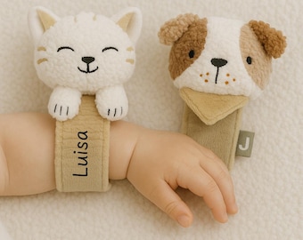 Handgelenk Rassel Baby personalisiert, Babyspielzeug mit Namen, Geschenk zur Geburt, Taufe, Babyshower oder Weihnachten, Babyrassel, Rassel