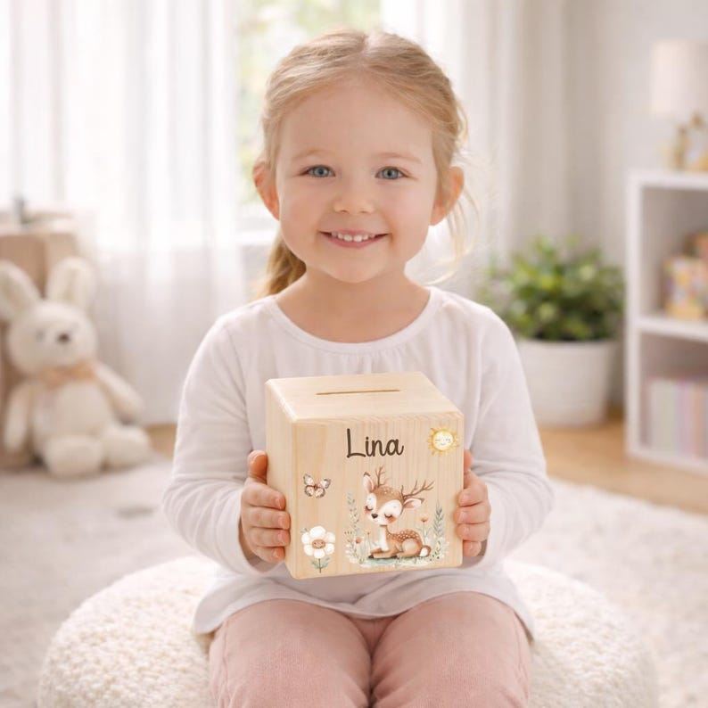 Unsere personalisierten Holz-Spardosen für Kinder sind das perfekte Geschenk zur Geburt und Taufe.  Diese Spardosen sind zeitlose Erinnerungen an die Kindheit und eignen sich auch hervorragend als Weihnachtsgeschenke für Kinder. Ostergeschenk